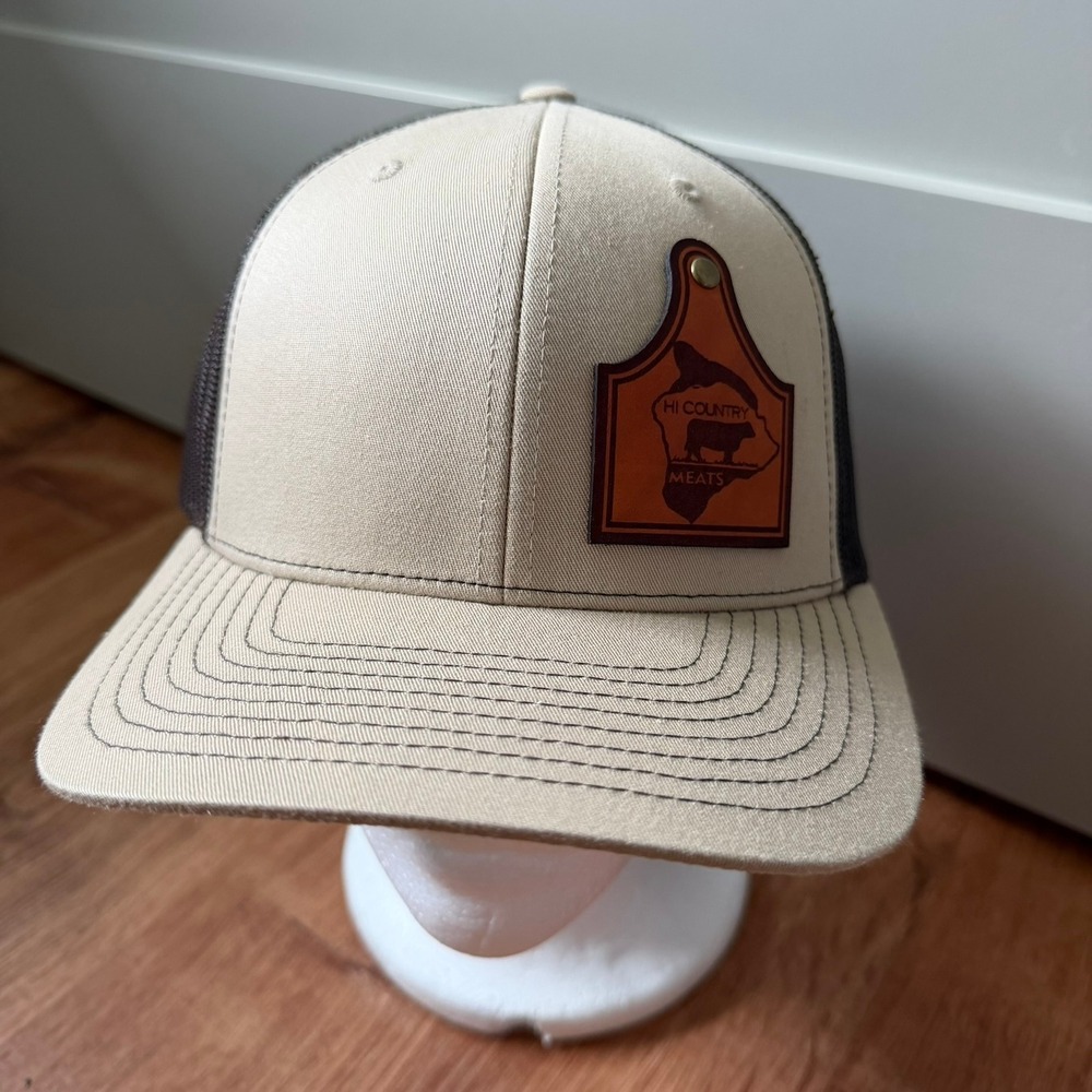Richardson Hawaii Trucker Hat Men Tan Brown Hi Country Meats Leather Patch Cap